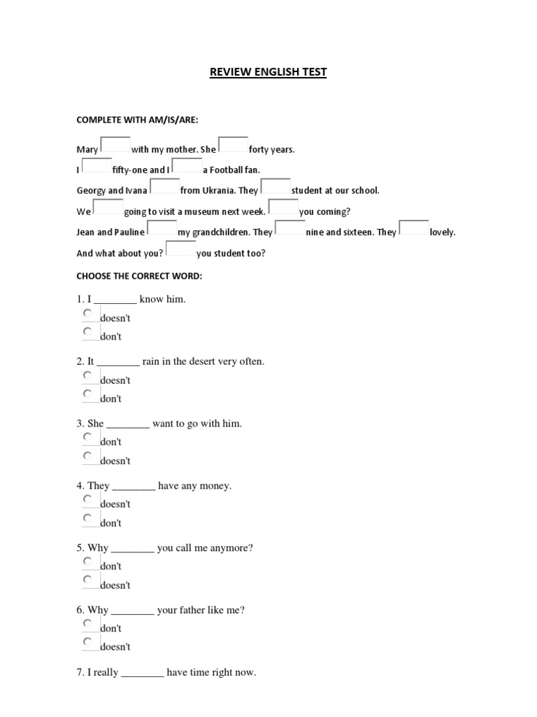 English Test: Verb Forms Practice | PDF