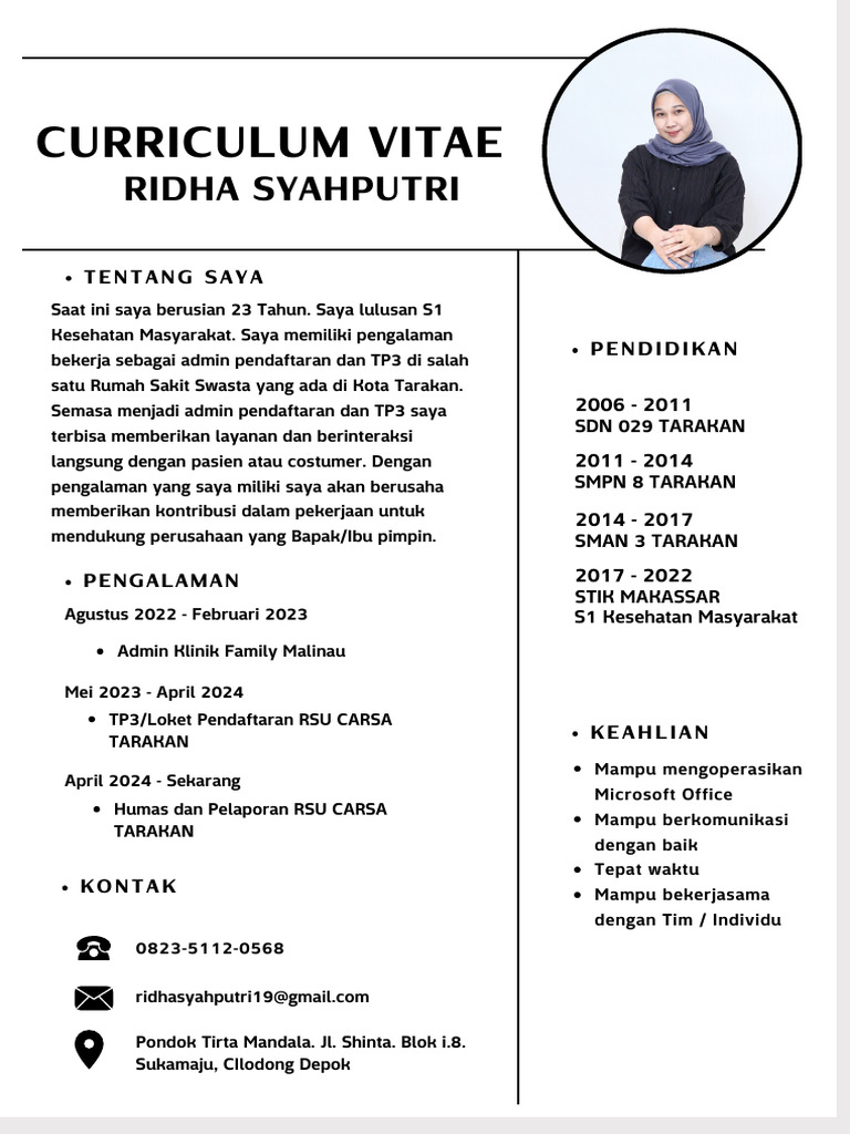 CV Lulusan Kesehatan Masyarakat Tarakan | PDF