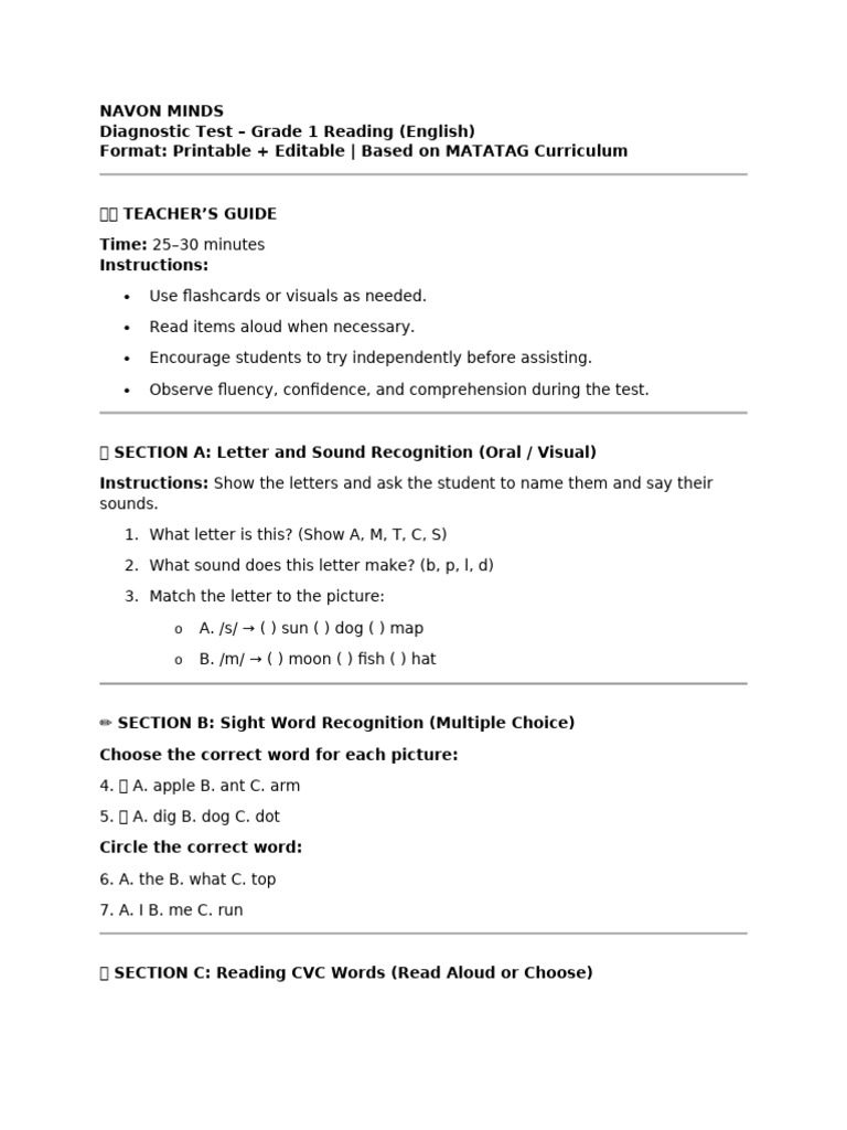 Grade 1 Reading English | PDF