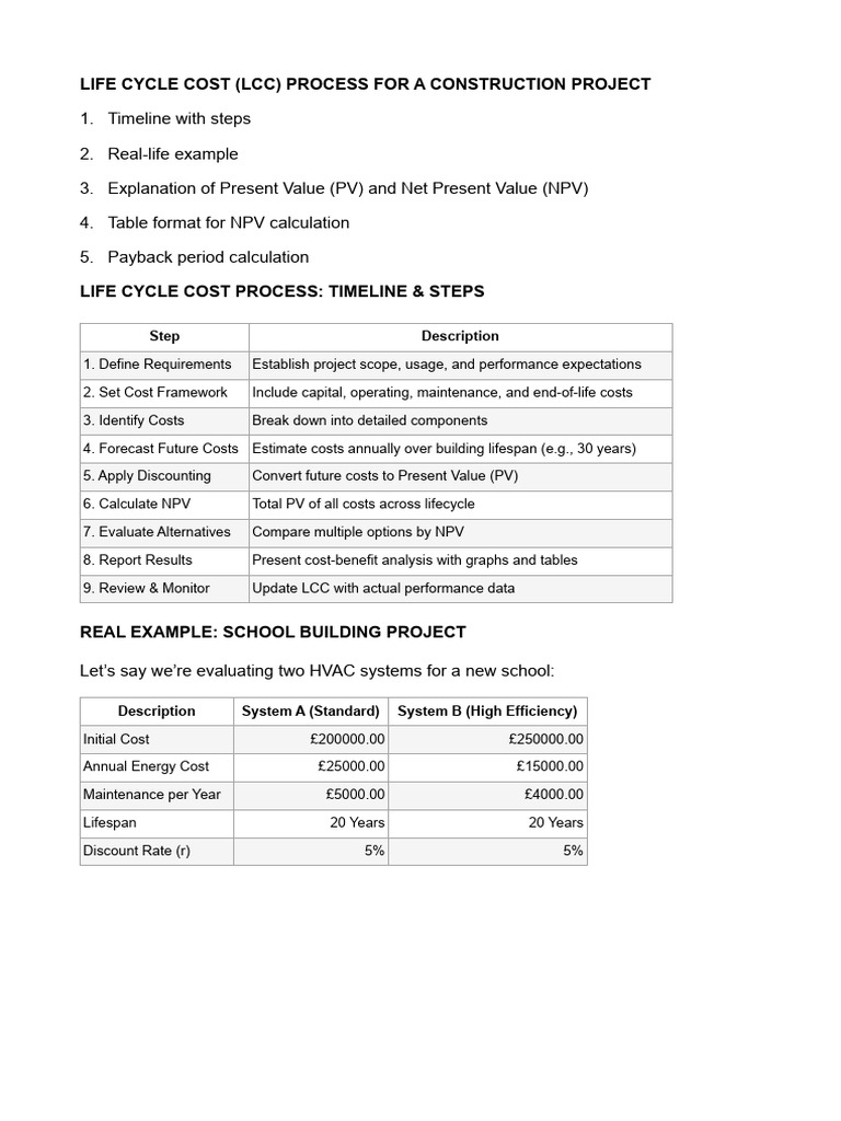 Life Cycle Cost Process PV - NPV | PDF | Net Present Value | Financial ...