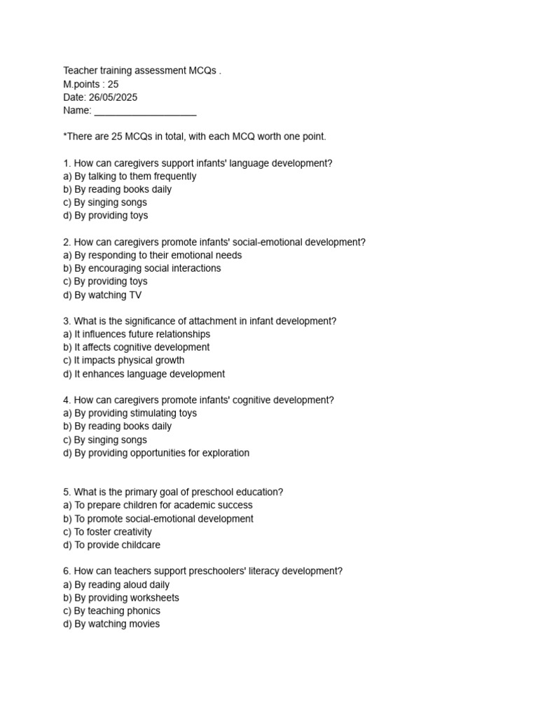 Teacher Training Assessment Paper | PDF | Teachers | Preschool