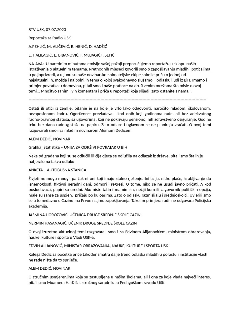 Radijska Reportaza Odlasci | PDF