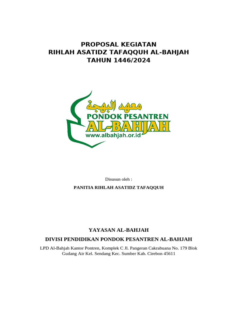 Proposal Rihlah Asatidz Al-Bahjah 2024 | PDF