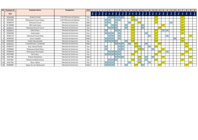 June 2025 Duty Roster Schedule | PDF