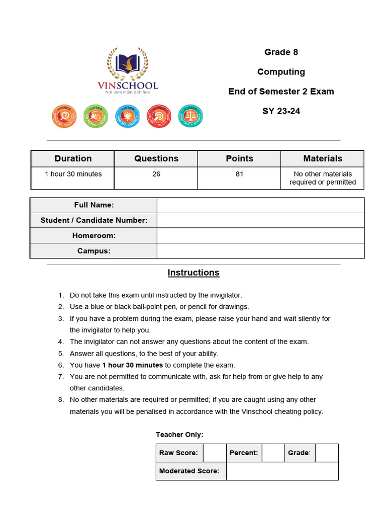Grade 8 Computing Exam Instructions | PDF | Central Processing Unit ...