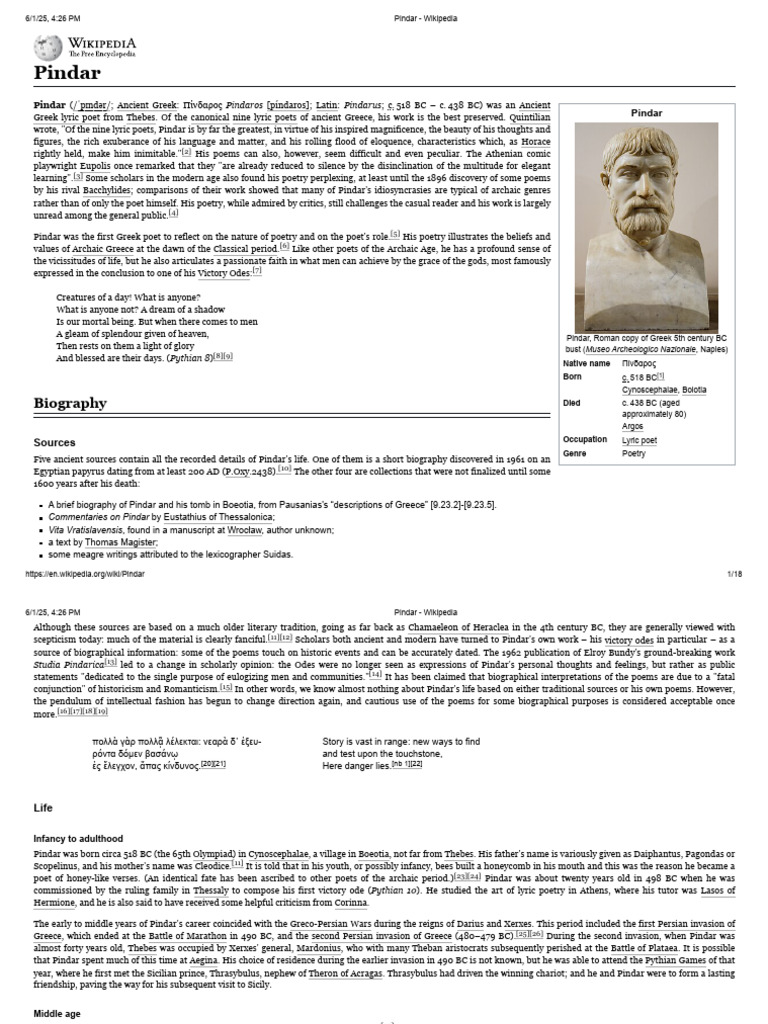 Pindar: Life and Legacy of a Poet | PDF | Ancient Greece