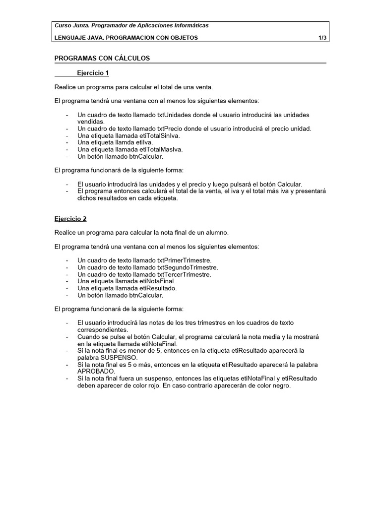 Ejercicios de Programación en Java | PDF | Programa de computadora ...