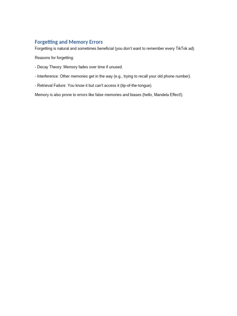 Understanding Forgetting and Memory Errors | PDF