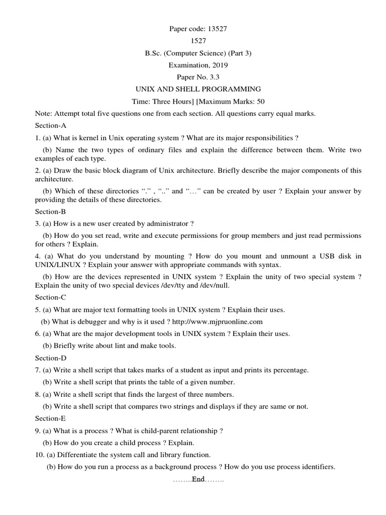 UNIX and Shell Programming Exam 2019 | PDF