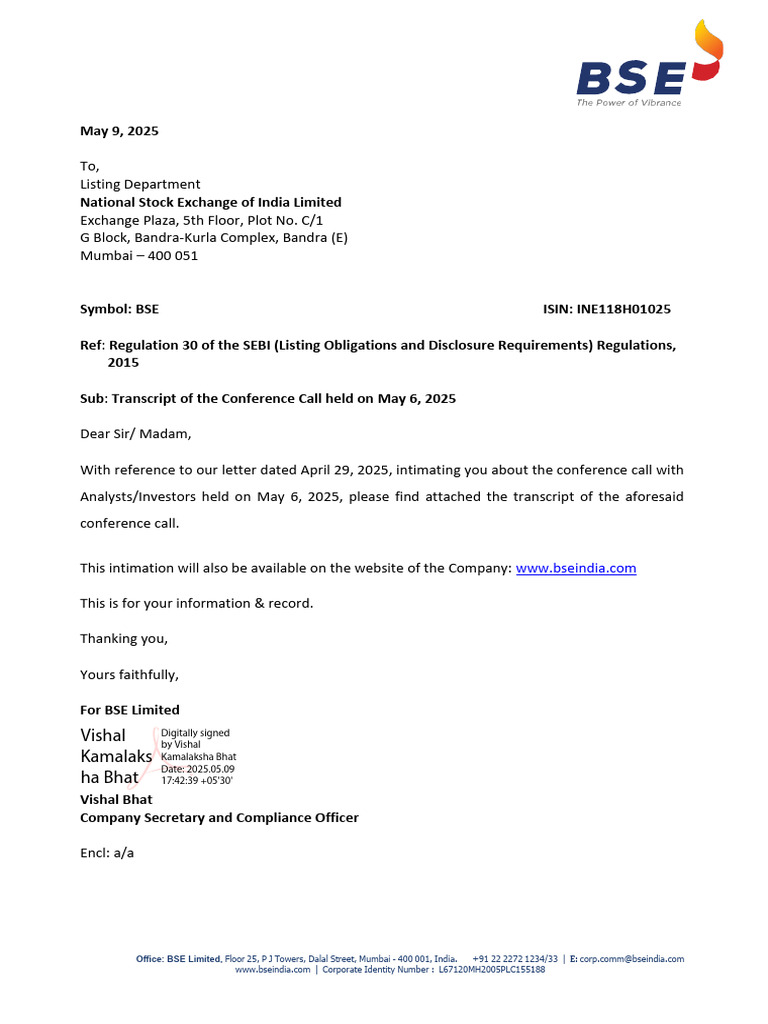 BSE1 09052025184236 NSEintimation | PDF | Dividend | Market (Economics)