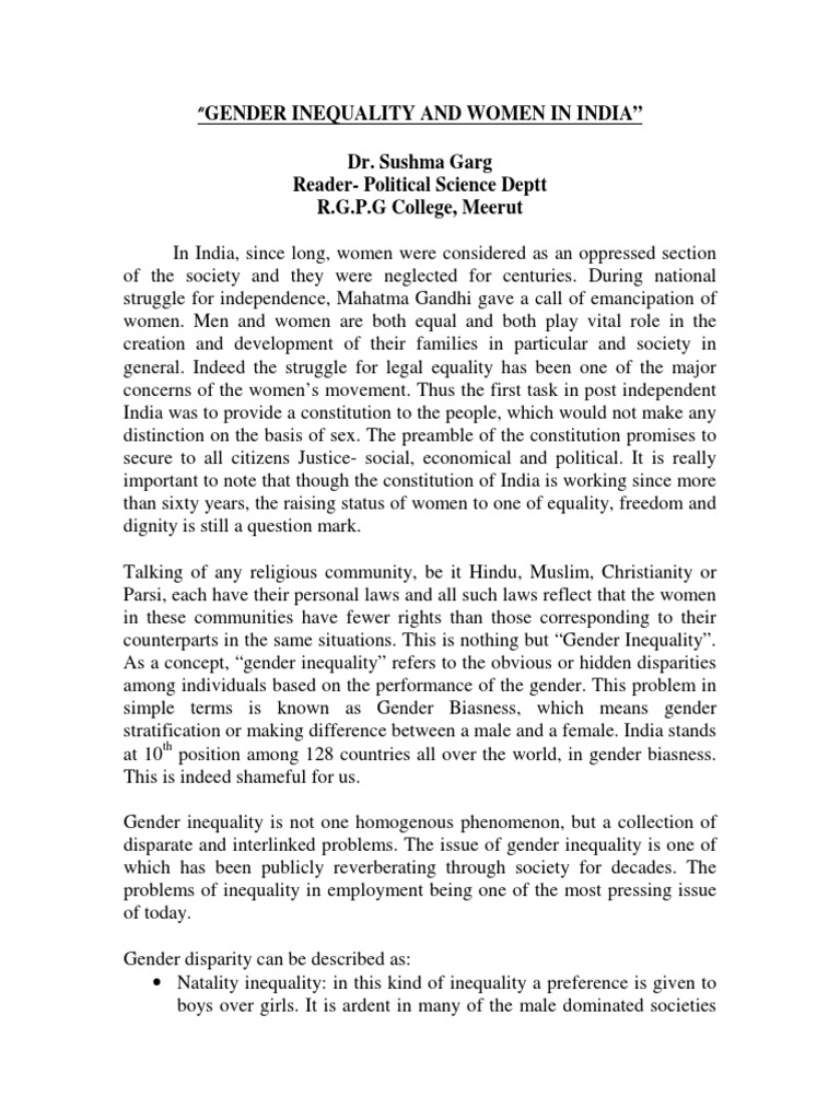 Gender Inequality in India: Challenges & Changes | PDF | Gender ...