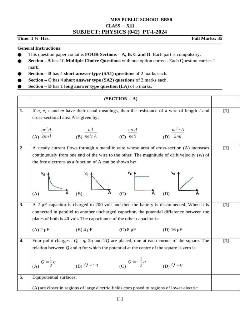 SBT Class 12 Physics Electrostatics Exam | PDF | Sphere | Electron