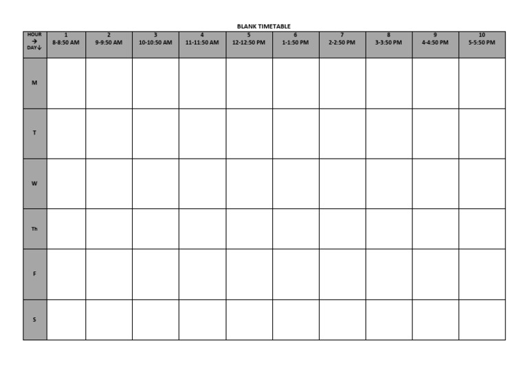 Blank Weekly Timetable Template | PDF