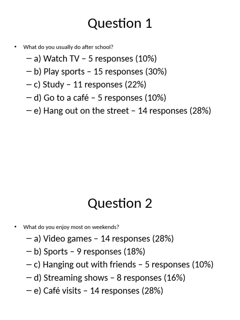 Student Free Time Survey 20 Questions | PDF