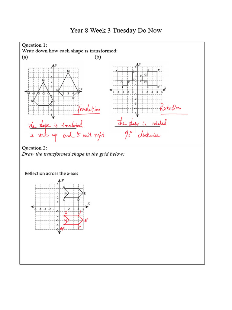 Year 8 Geometry Transformations Exercise | PDF