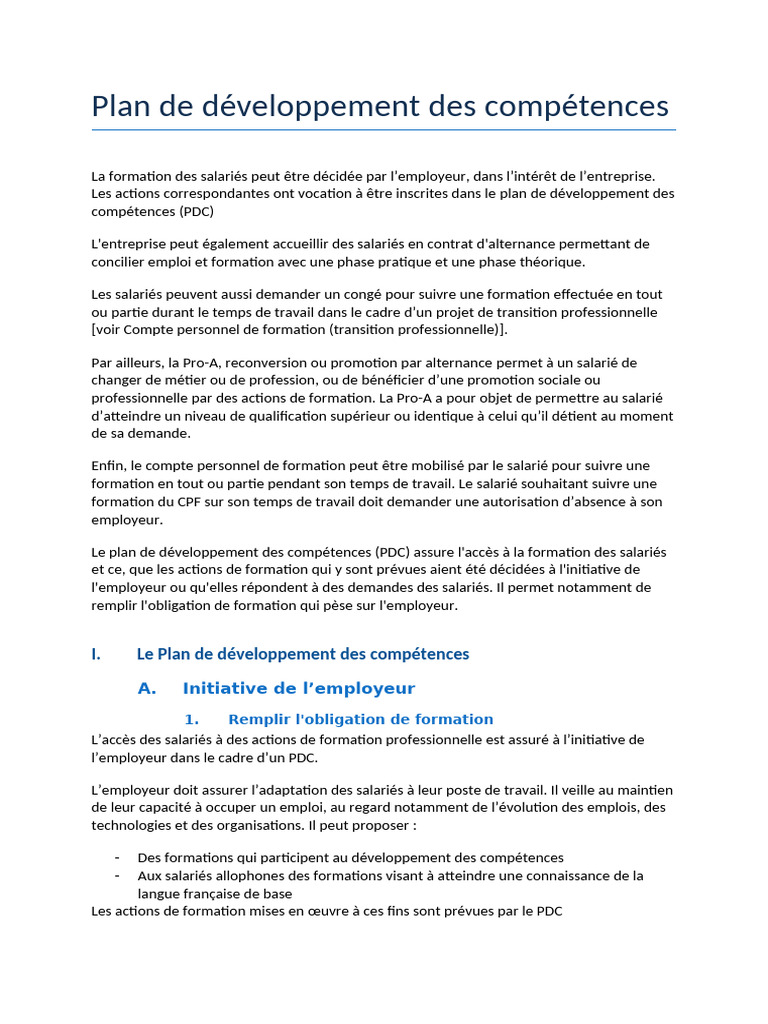 Plan de développement des compétences en entreprise | PDF | Business ...