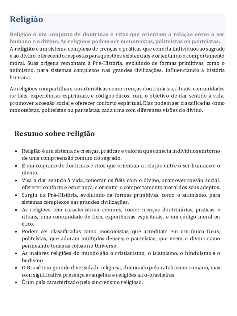 resumo religião | PDF | Deus | Monoteísmo