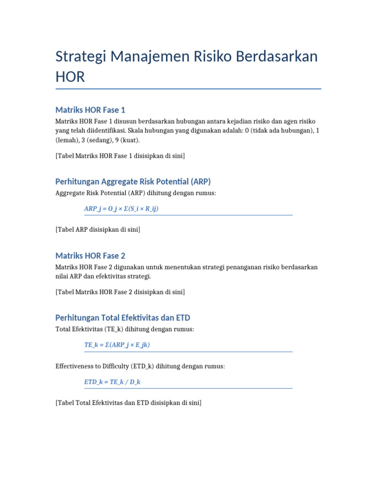 Strategi Manajemen Risiko dengan Matriks HOR | PDF