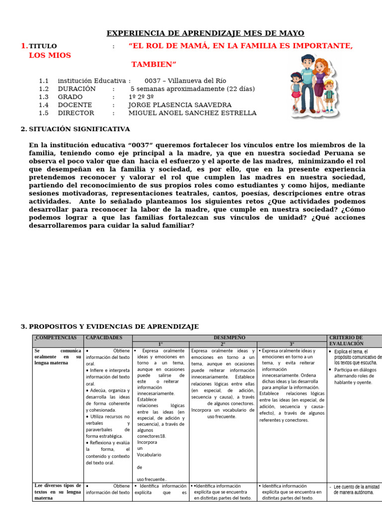 Experiencia de Aprendizaje Mes de Mayo 2025 Corregido | PDF | Datos ...