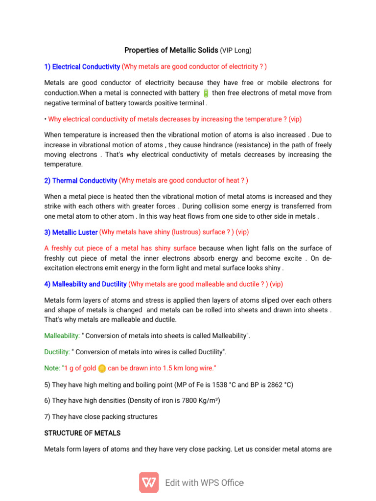 Conductivity in Metallic Solids Explained | PDF | Metals | Electrical ...