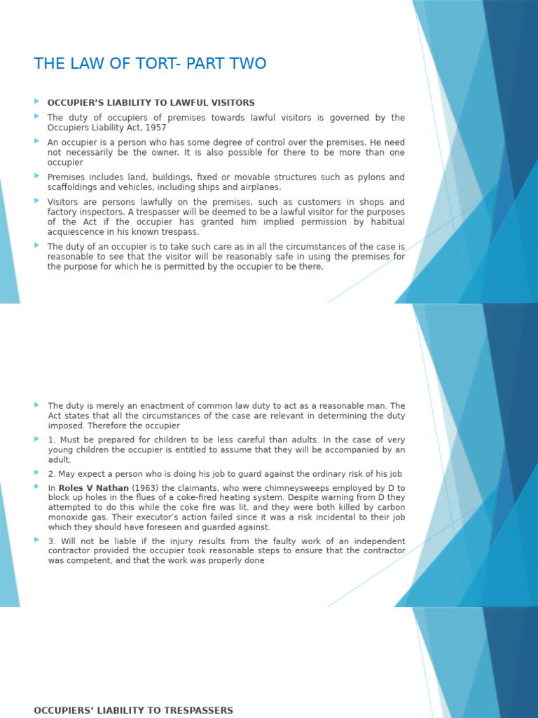 Occupier's Liability and Tort Law Explained | PDF | Defamation | Nuisance