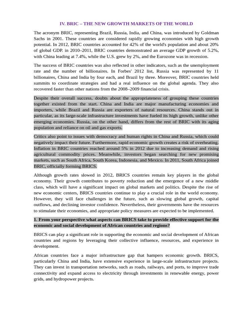 BRICS Economic Growth and Cooperation | PDF | Bric | Infrastructure