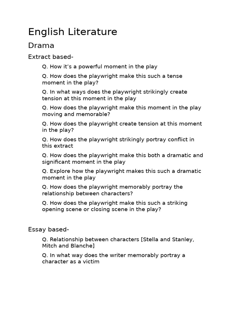 IGCSE English Literature questions | PDF | Play (Theatre) | Playwright