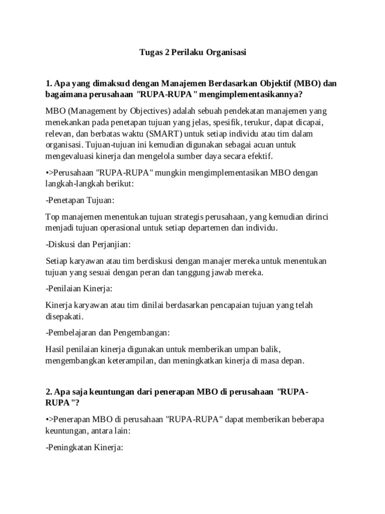 Implementasi MBO di Perusahaan RUPA-RUPA | PDF