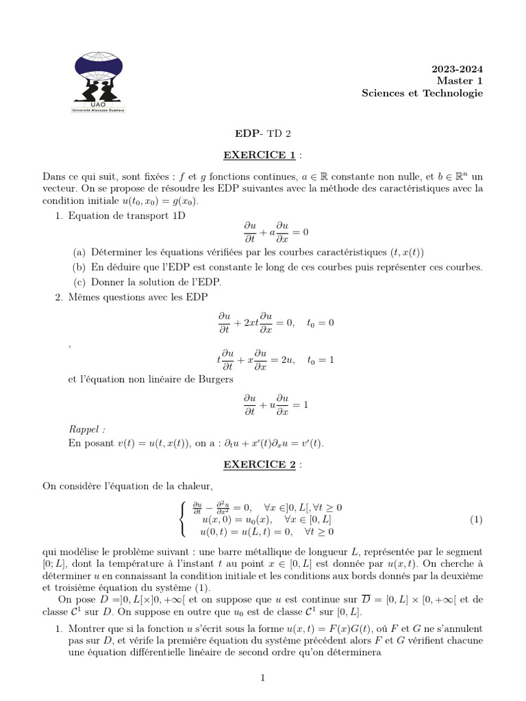 Résolution d'EDP par caractéristiques et Fourier | PDF | Équation aux ...