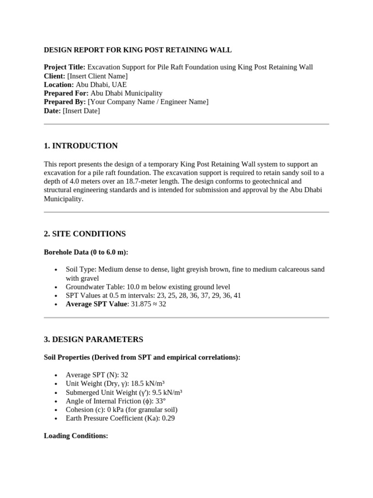 King Post Retaining Wall Design Report | PDF | Deep Foundation | Bending