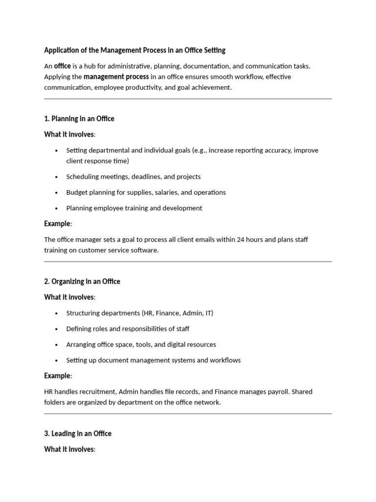 Application of The Management Process in An Office Setting | PDF