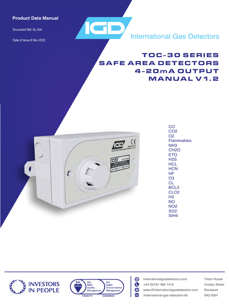 TOC-30 Gas Detector Installation Guide | PDF | Sensor | Gases