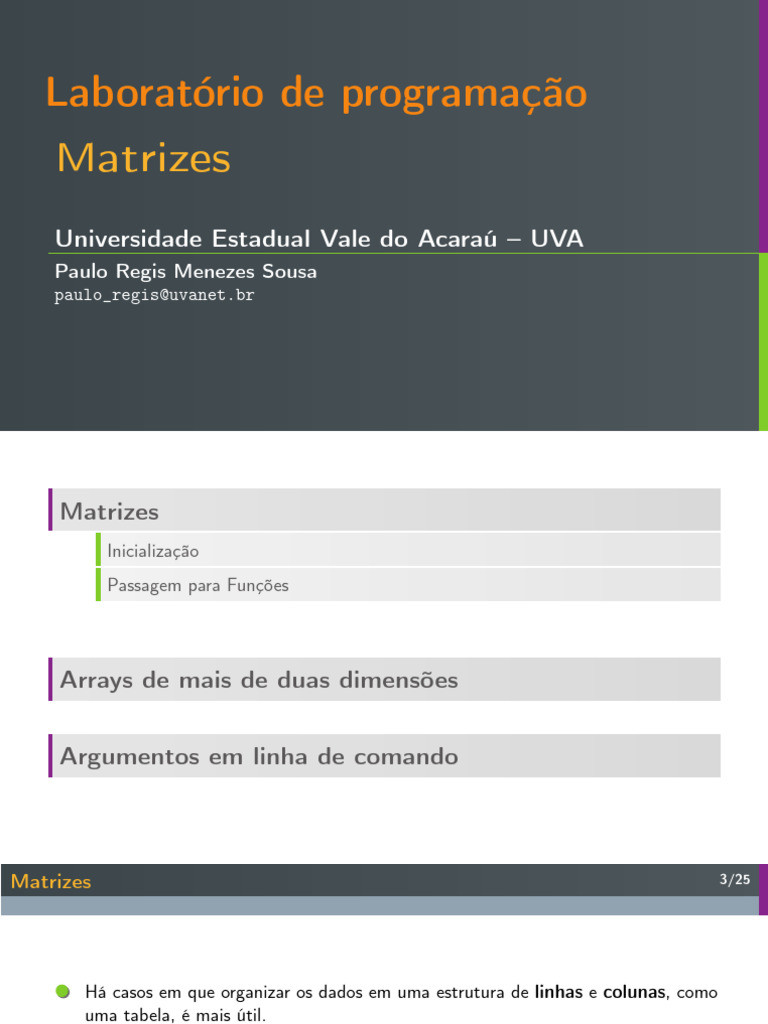 Introdução a Matrizes em C | PDF | Matriz (Matemática) | Programação de ...