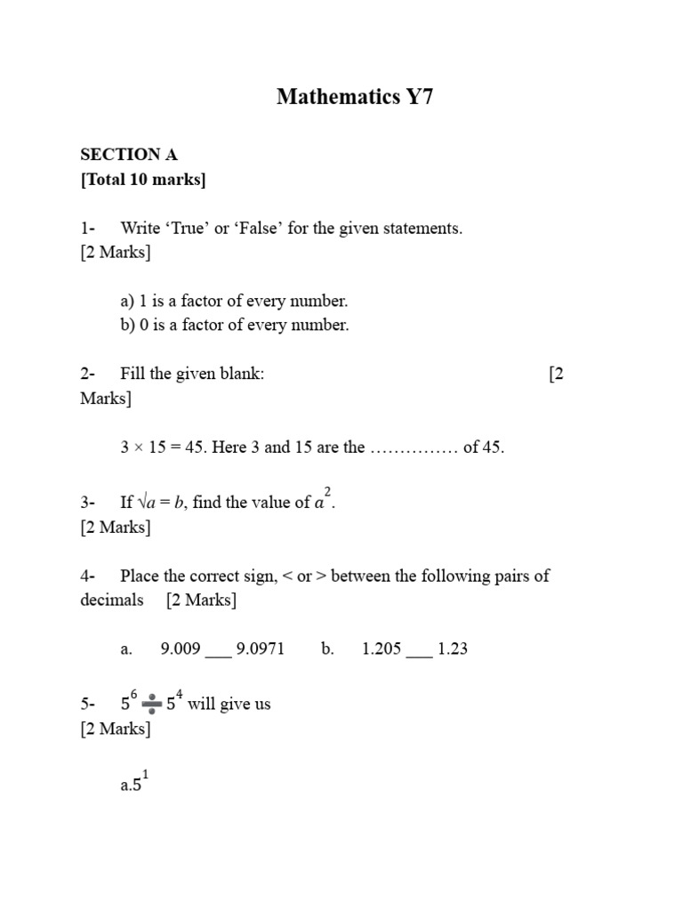 Y7 Mathematics Assessment First Term | PDF | Numbers | Inequality ...