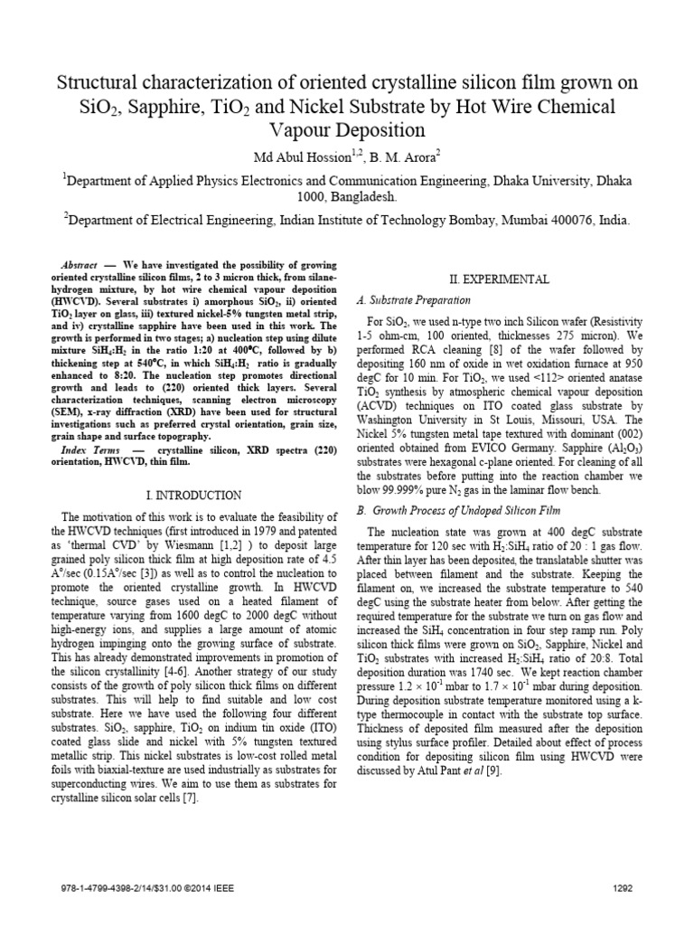 Structural Characterization of Oriented Crystalline Silicon Film Grown ...
