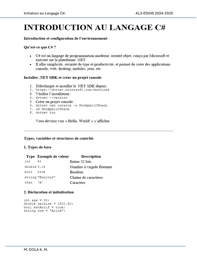 Introduction au Langage C# | PDF | C# (Langage de programmation ...