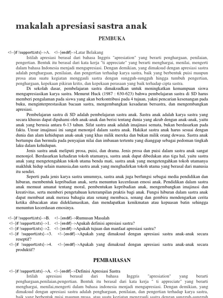 Bahan Apresiasi Sastra Anak