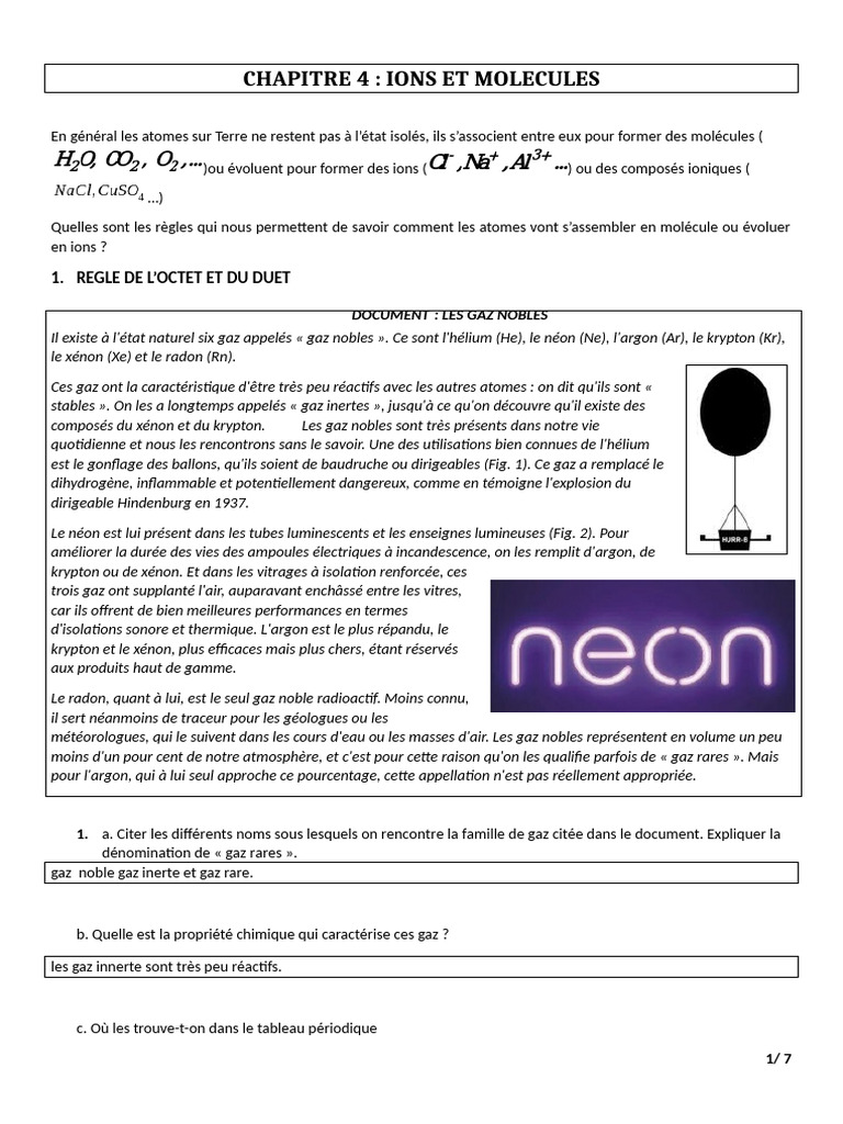 Stabilité chimique des atomes et ions | PDF | Argon | Chimie physique