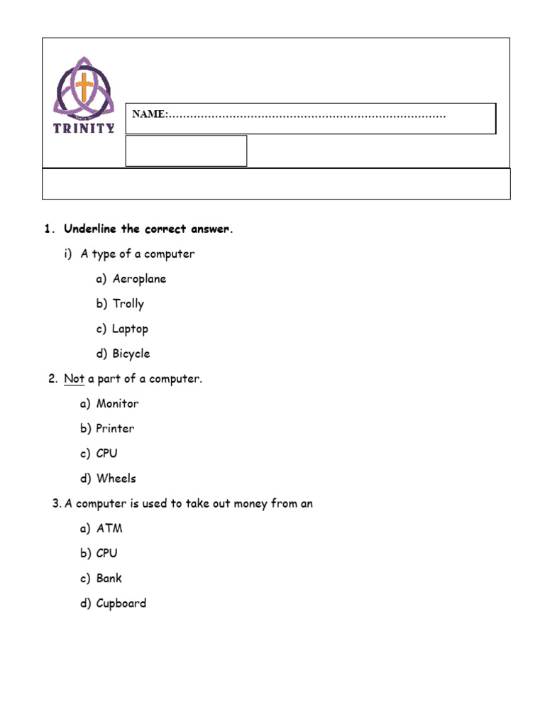1st Term Test Computer p3 | PDF | Manufactured Goods | Equipment