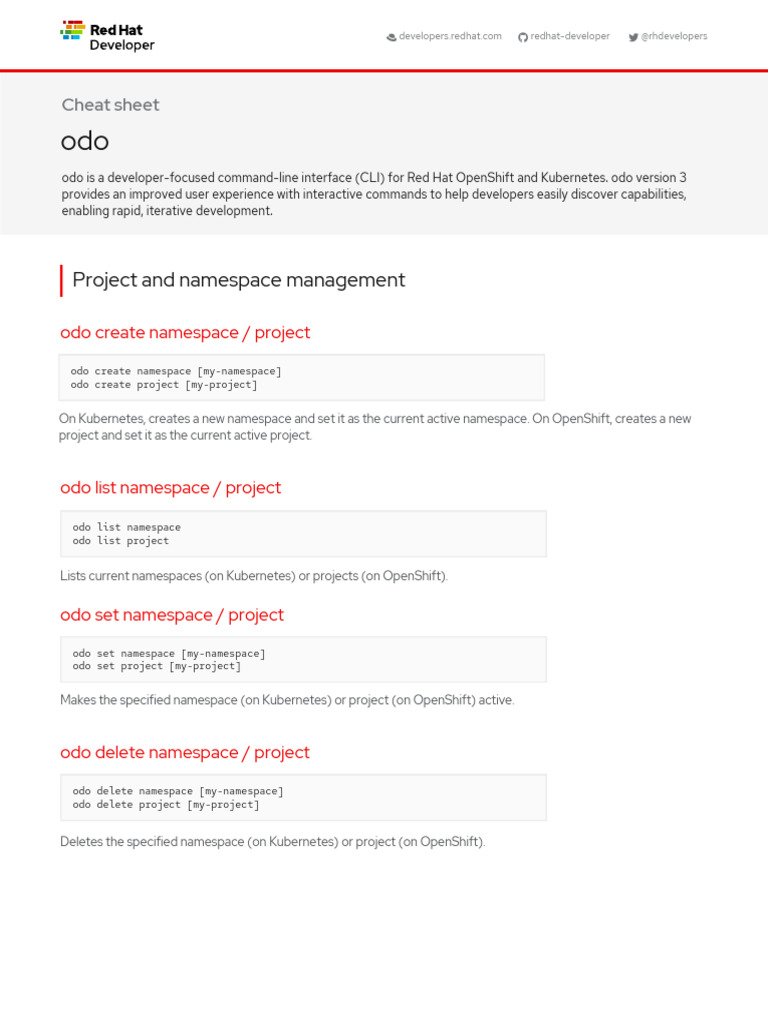 Odo CLI Command Reference Cheat Sheet | PDF | Namespace | Computer ...