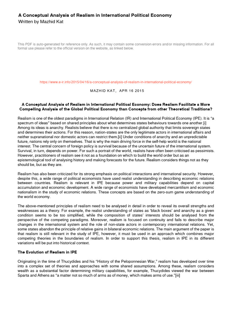 Realism in International Political Economy | PDF | Mercantilism | Economies