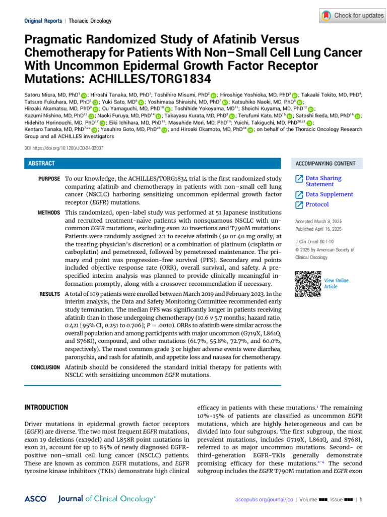 Afatinib Versus Chemotherapy For Patients With Non Small Cell Lung JCO ...
