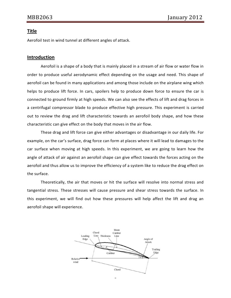 Fluid Mechanics 2 Experiment 1: Aerofoil Test in Wind Tunnel at ...