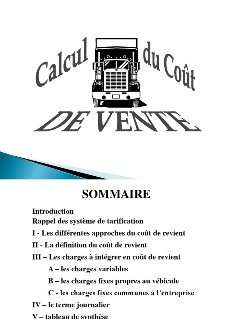 Calcul Cout De Revient Transport Routier Pdf