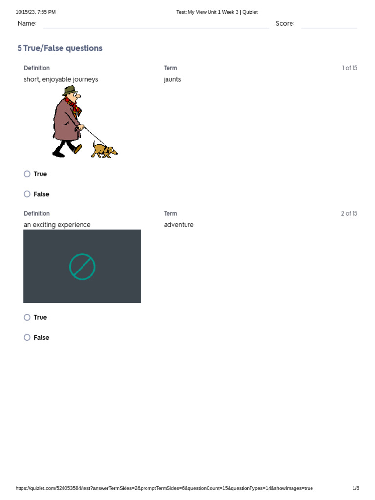 My View Unit 1 Week 3 Quizlet Test | PDF