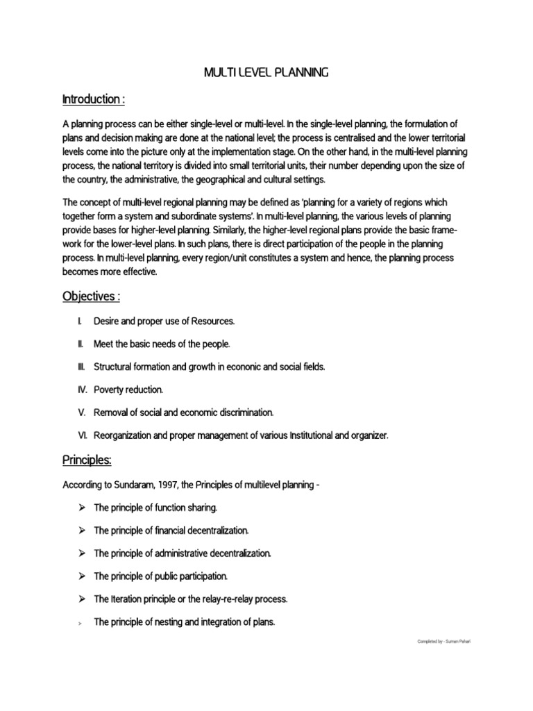 76 PG 4th Sem Multi Level Planning - Suman Pahari | PDF