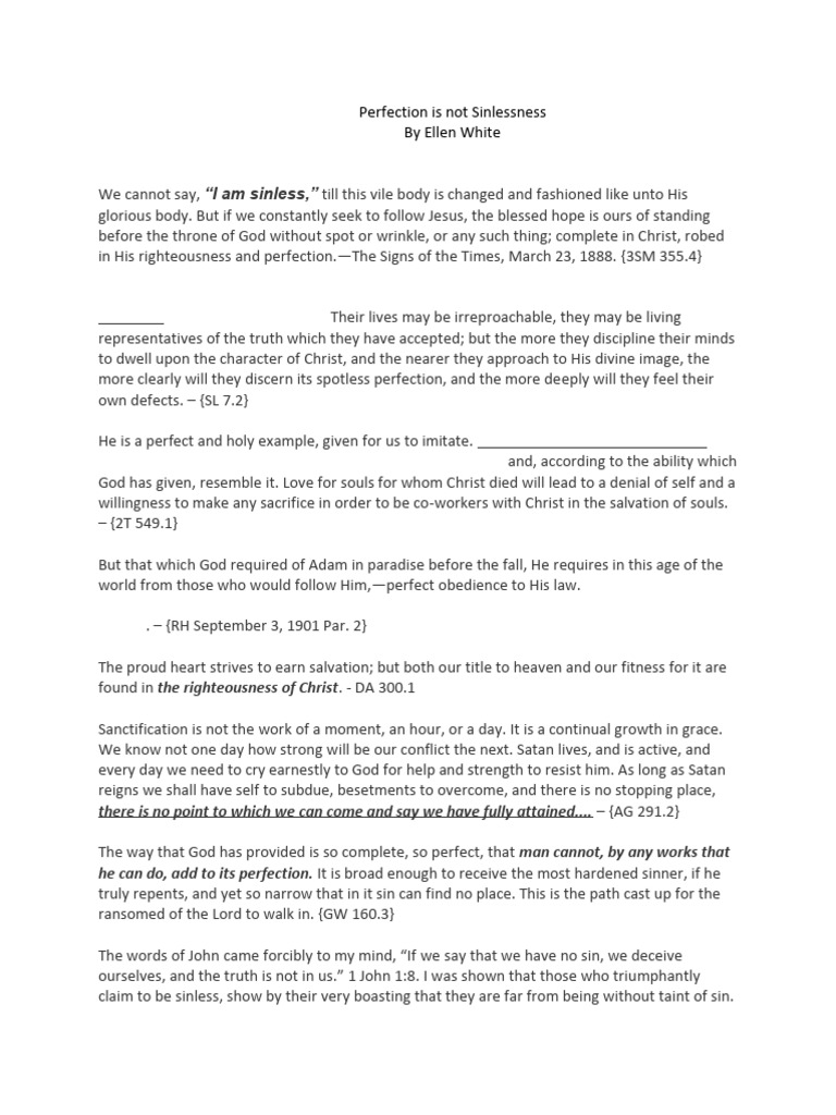 Perfection Is Not Sinlessness - EGW | PDF | Jesus | Salvation