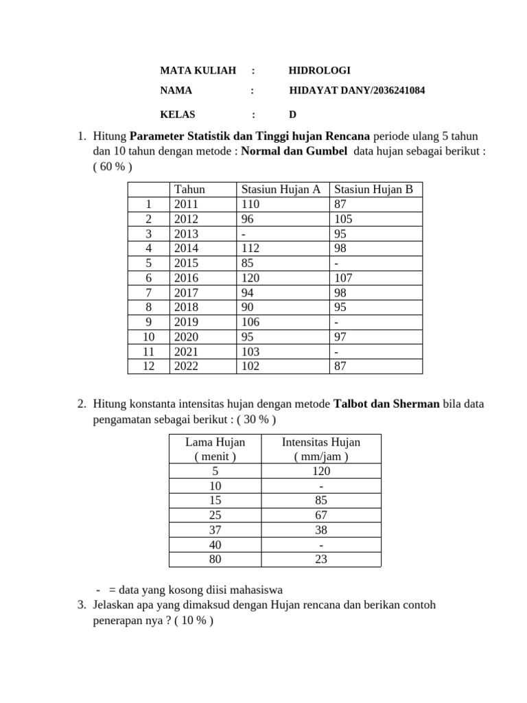 Perhitungan Hujan Rencana dan Statistik | PDF