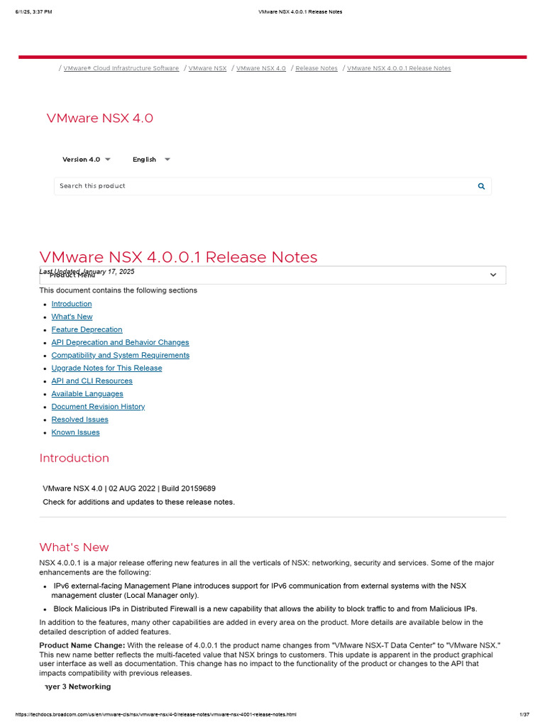 VMware NSX 4.0.0.1 Release Notes | PDF | I Pv6 | Network Protocols