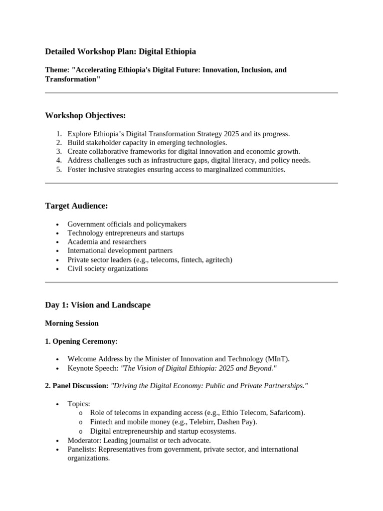 Ethiopia's Digital Strategy 2025 Workshop | PDF | Innovation | Startup ...